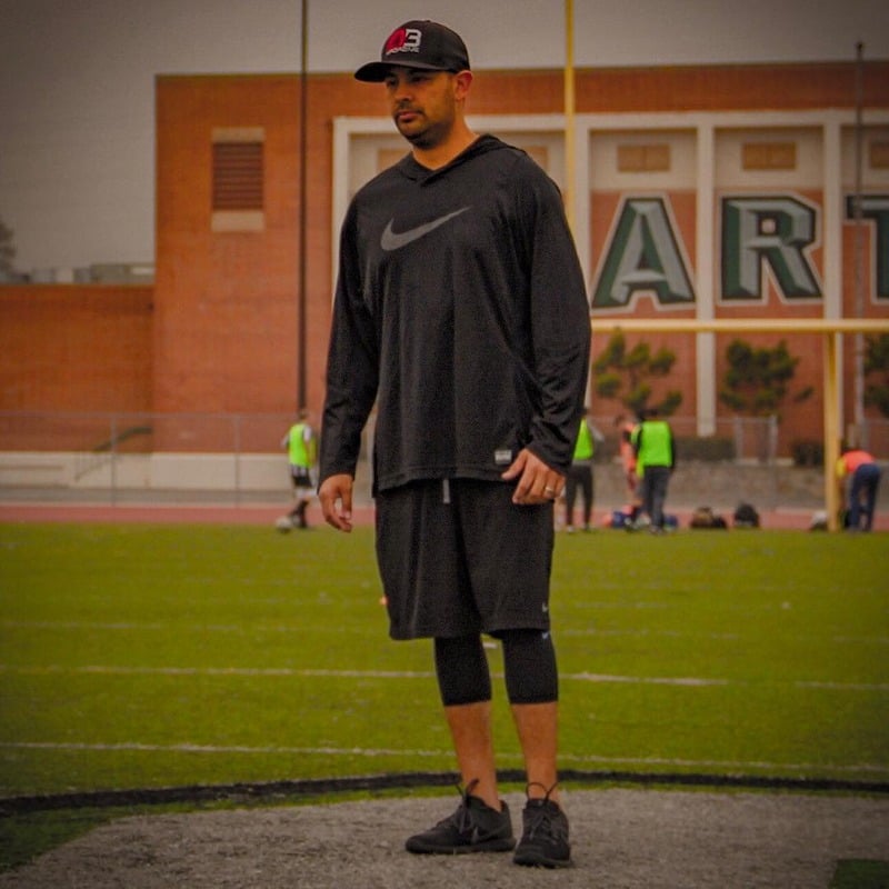 Coach Bass running a private quarterback training drill in Los Angeles